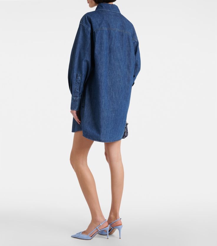 VGold chambray denim shirt dress in blue - Valentino | Mytheresa Classic Denim Dress For Workwear In Spring, Classic Spring Denim Dress For Work, Relaxed Fit Cotton Shirt Dress With Button Closure, Chic Denim Shirt Dress For Work, Classic Long Sleeve Denim Dress, Blue Cotton Denim Dress With Buttoned Pockets, Spring Denim Shirt Dress With Button Closure, Indigo Button-up Cotton Denim Dress, Classic Denim Dress For Work With Button Closure