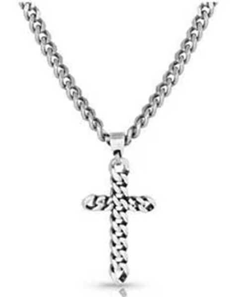 Montana Silversmiths Men's Braided Cross Necklace Stainless Steel Chain Necklace With Cross Pendant, Classic Necklaces With Silver Chain And Cross Pendant, Stainless Steel Cross Pendant Necklace With Box Chain, Silver Curb Chain Necklace With Cross Pendant, Classic Necklace With Silver Chain And Cross Pendant, Formal Stainless Steel Necklace With Curb Chain, Formal Stainless Steel Curb Chain Necklace, Formal Cross Pendant Necklace With Box Chain, Silver Cross Necklace With Curb Chain For Gift