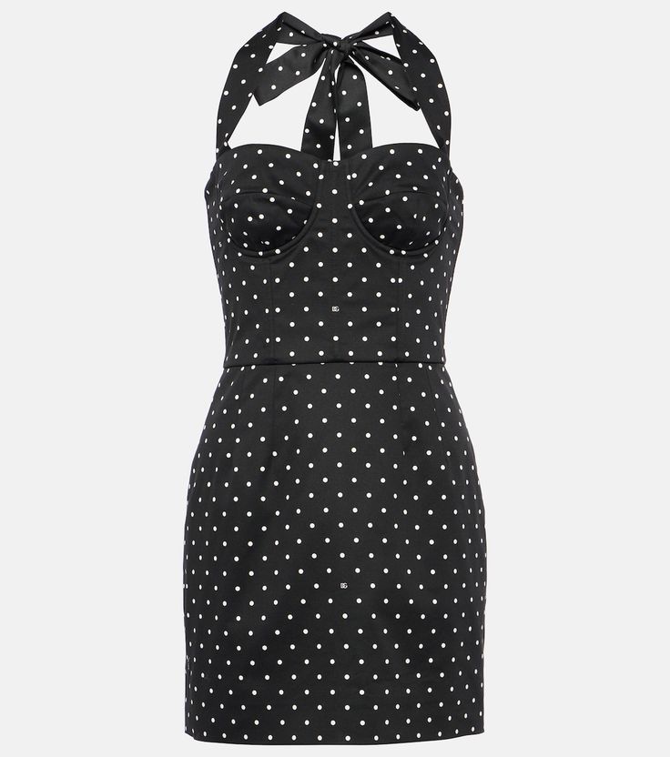 Polka-dot cotton-blend drill corset dress in black - Dolce Gabbana | Mytheresa Fitted Cotton Sundress Mini, Fitted Cotton Sundress Mini Dress, Fitted Bodice Mini Dress With Bust Darts, Knee-length Cotton Mini Dress Lined, Fitted Sleeveless Mini Dress With Bust Darts, Fitted Cotton Corset Dress For Summer, Fitted Bodice Mini Dress, Stretch Sweetheart Neckline Dresses With Lining, Cotton Lined Mini Dress