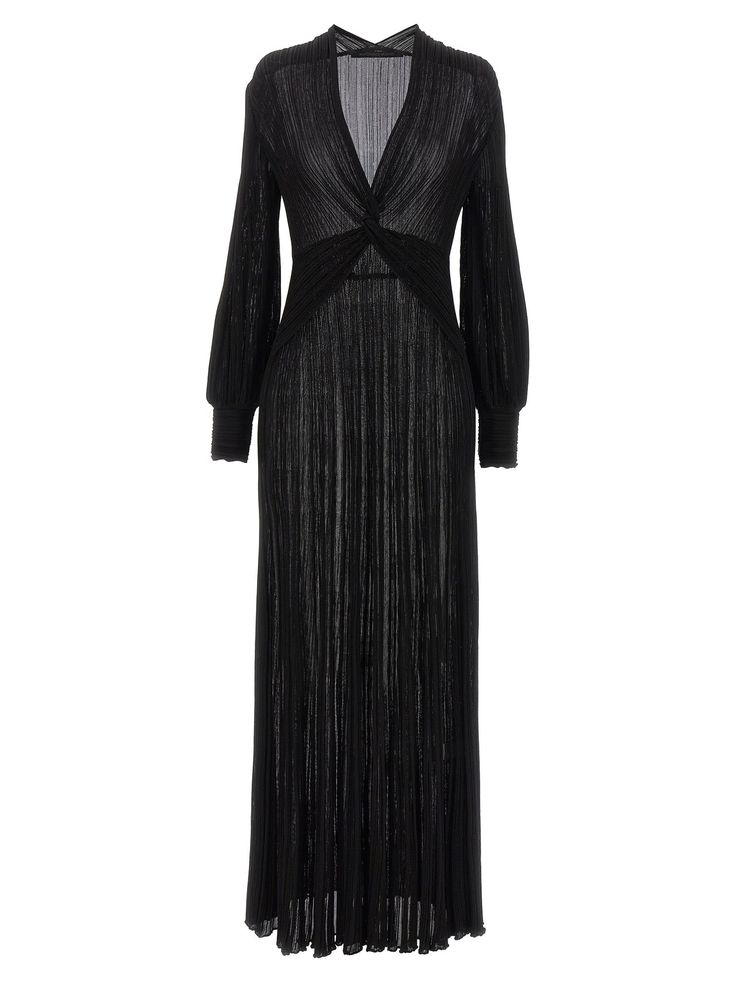 'Noemi' pleated viscose midi dress with long sleeves and a deep V-neck. Composition: 99% viscose 1% other fiber Floral Frocks, Party Frocks, Frock For Women, Beautiful Maxi Dresses, Zimmermann Dress, Dress With Long Sleeves, Pleated Maxi Dress, Bold And Beautiful, Night Out Dress