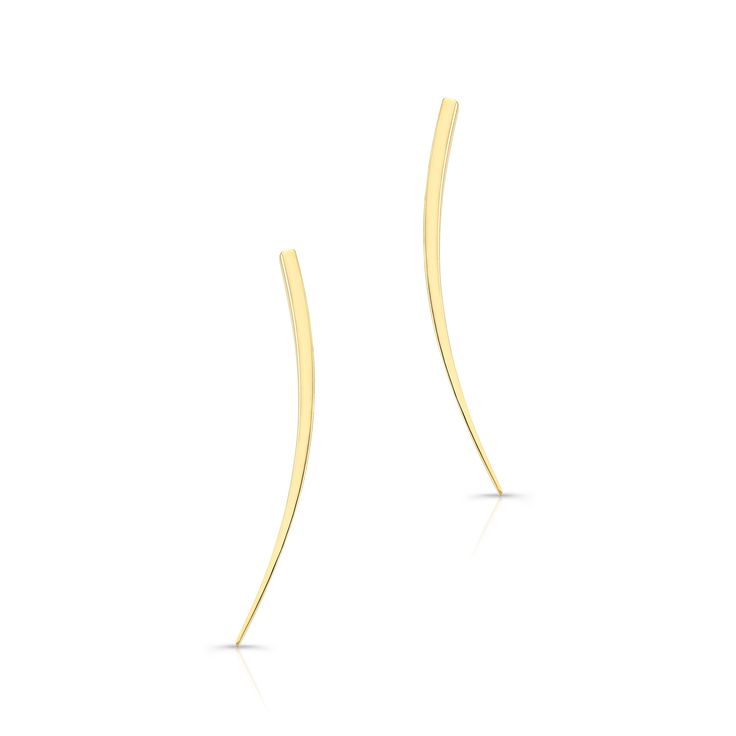 A delicate curve adds a chic kick of style to these beautiful 18kt gold earrings. Perfectly styled to look amazing with jeans or your little black dress. Features Alexandra Jules custom backing for a secure fit. Available in 18kt yellow, white and pink gold. Elegant 14k Gold Pierced Ear Climbers, Elegant 14k Gold Ear Climbers, Elegant Yellow Gold Ear Climbers, Modern Single Earring For Everyday, Chic Gold Ear Climbers, Elegant Yellow Gold Pierced Ear Climbers, 14k Gold Elegant Ear Climbers For Formal Occasions, Elegant 14k Gold Ear Climbers For Formal Occasions, Elegant 14k Gold Ear Climbers For Formal Events