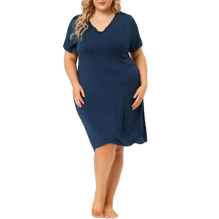 Plus Size Lace Nightgown for Women Short Sleeves V Neck Pajamas Sleepwear Dresses. This nightdress made from breathable pure cotton will keep you comfortable on a lazy day or a relax night. Round Neck and shorts sleeves create comfort and ease. Size: 2x. Color: dark blue. Gender: female. Age Group: adult. Pattern: Solid. Material: Rayon. V-neck Sleepwear, Blue V-neck Sleepwear For Relaxation, Blue Relaxed Fit Sleepwear For Night, Blue Relaxed Fit Sleepwear, Blue Short Sleeve Sleepwear For Night, Solid Short Sleeve Sleepwear For Night, Solid Color Short Sleeve Sleepwear For Night, Solid Short Sleeve Sleepwear, V-neck Nightgown For Lounging