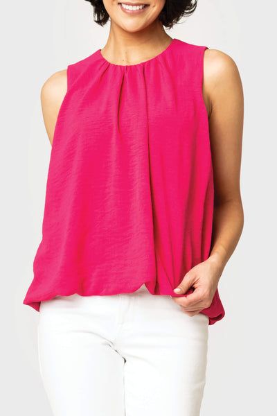 Sleeveless Top For Spring, Trendy Flowy Sleeveless Blouse, Chic Sleeveless Viscose Tank Top, Chic Stretch Tank Blouse, Chic Viscose Sleeveless Tank Top, Chic Blouse With Gathered Neckline For Spring, Feminine Ruffled Sleeveless Halter Top, Spring Chic Blouse With Elastic Neckline, Feminine Sleeveless Halter Top For Summer