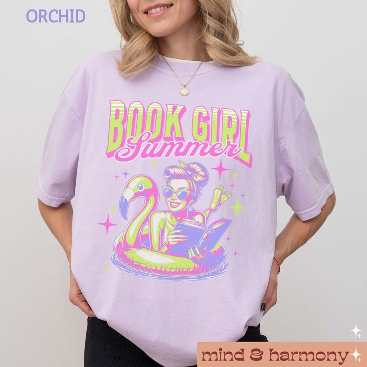 Embrace your love for reading and the summer with our "Book Girl Summer Comfort Colors Shirt"! This trendy, oversized tee is perfect for the ultimate summer-loving bookworm. Featuring a fun and whimsical design that blends your passion for books with summer vibes, this shirt is ideal for vacation trips and lazy poolside days. A perfect gift for any bookish friend or romance novel enthusiast, this tee combines comfort and style with a hint of humor. Enjoy your summer adventures with a book in one Summer Graphic Print Bookish T-shirt, Summer Bookish T-shirt With Letter Print, Spring Bookish T-shirt With Letter Print, Summer Bookish Tops With Letter Print, Bookish Style Letter Print Summer Tops, Cute Summer Graphic T-shirt, Cute Summer T-shirt With Graphic Design, Spring Bookish Short Sleeve T-shirt, Spring Bookish Style Short Sleeve T-shirt