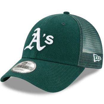 Hit a home run for your unwavering Oakland Athletics pride by putting on this Trucker 9FORTY adjustable snapback hat from New Era. Brand: New Era Curved bill Imported Material: 100% Cotton - Crown & Bill; 100% Polyester - Rear Panels Mesh mid & rear panels  Mid Crown Officially licensed One size fits most Raised embroidery Snapback Solid front panels with eyelets Structured fit Surface washable Woven clip tag Throwback Flat Bill Trucker Hat For Baseball Season, Throwback Curved Brim Hats For Baseball Season, Throwback Trucker Hat For Baseball Season, Throwback Snapback Trucker Hat For Baseball Season, Throwback Snapback Trucker Hat For Sports Events, Throwback Baseball Trucker Hat, Collegiate Trucker Hat For Sports Events With Curved Bill, Baseball Season Fan Gear Cap With Curved Brim, Collegiate Trucker Hat For Sports Events