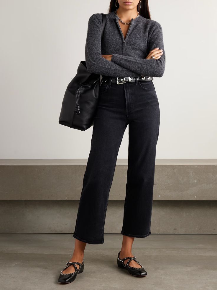 AGOLDE Ren high-rise wide-leg jeans | NET-A-PORTER Black Denim Wide Leg Pants Outfit, Black Cuffed Jeans, Black Wash Denim Jeans Outfit, Wide Leg Cropped Black Jeans Outfit, Black Cropped Jeans Outfit, Black Denim Pants Outfit, Denim Wide Leg Pants Outfit, Black Cropped Pants Outfit, Black Jeans Outfit Work