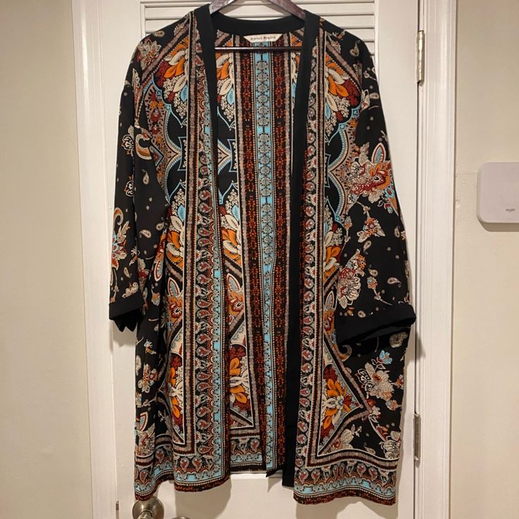 Never Worn, Perfect Condition! No Size Listed, Fits Like A M Or L Fall Floral Print Open Front Cardigan, Bohemian Long Sleeve Printed Cardigan, Bohemian Floral Print Cardigan For Layering, Black Bohemian Long Sleeve Cardigan, Multicolor Printed Cardigan For Fall, Fall Multicolor Printed Cardigan, Multicolor Bohemian Printed Cardigan, Bohemian Multicolor Printed Cardigan, Multicolor Printed Bohemian Cardigan