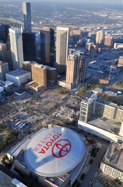 an aerial view of the o2 arena and surrounding buildings in downtown los angeles, california