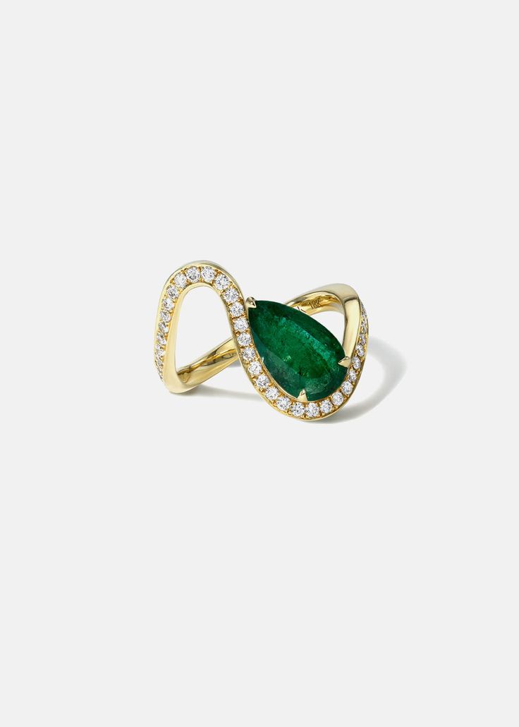 Emerald Trace Pavé Ring – KATKIM Emerald Stone Ring, Floating Diamond Ring, Emerald Stone Rings, Man Ring, Pear Shaped Engagement Rings, Emerald Diamond Ring, Pear Cut Diamond, Pear Engagement Ring, Ring Ideas