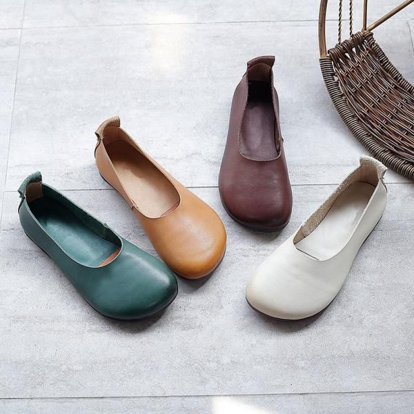 Comfortable, One of Kind. Flats online shop,|Cowhide/Calf|Rubber|Low Heels|Round Toe|Slip-On|Female|Pigskin|1.5cm|White|Brown|Bronze|35|36|37|38|39|40|Summer Wide Shoes For Women, Obiono Shoes, Ladies Wear, Flats Online, Wide Shoes, Retro Shoes, Barefoot Shoes, Comfortable Flats, Leather Shoes Woman