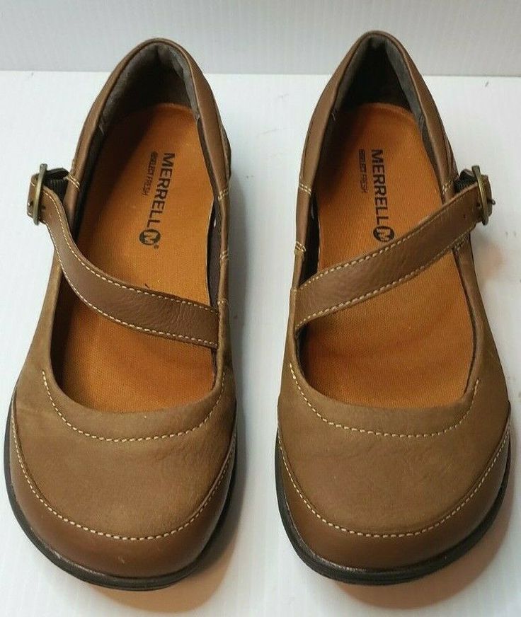 Merrell J69070 oak Leather Buckle Strap Mary Jane Flats Women's US 6.5, Very good condition free shipping thanks for looking Wide Dress Shoes For Women, Mary Jane Sandals, Wide Width Shoes For Women, Boot Bling, Fashion Shoes Sandals, Fashion Shoes Flats, Comfort Shoes Women, Old Shoes, Wide Width Shoes