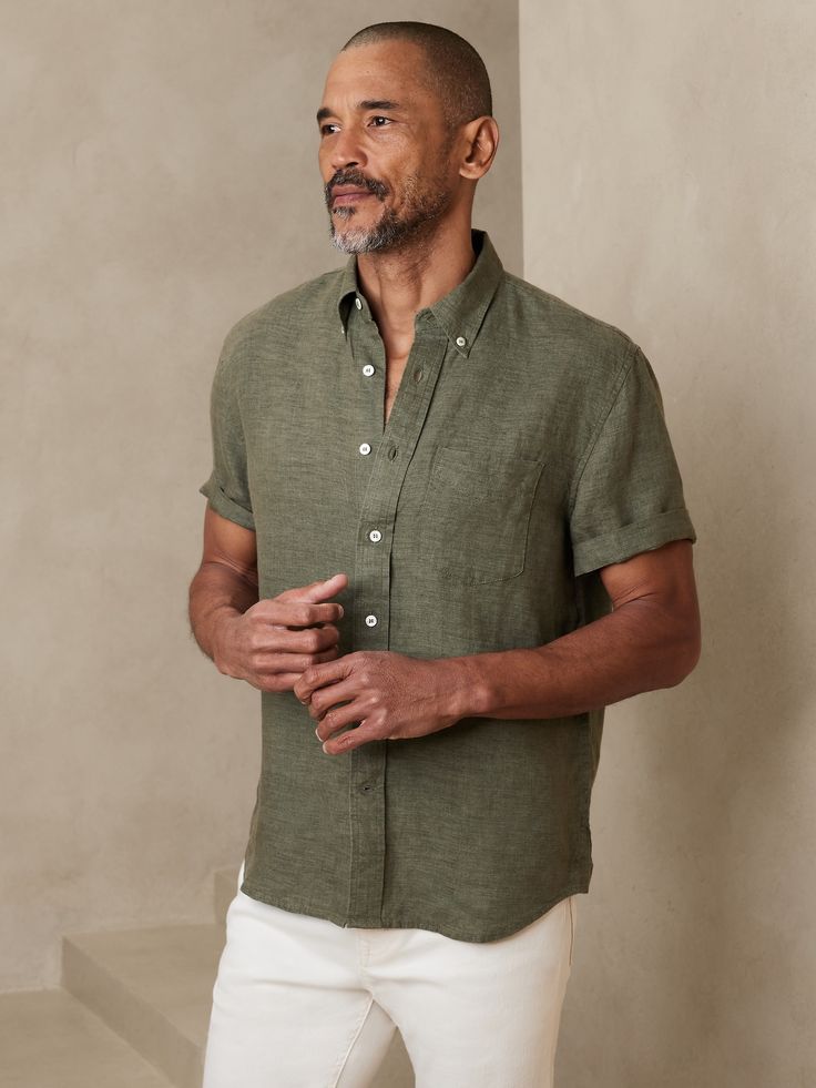 Mens Wedding Guest Outfit, Men Wedding Attire Guest, Wedding Guest Outfit Men, Beach Wedding Guest Attire, Wedding Guest Men, Linen Shirt Outfit, Summer Wedding Attire, Casual Wedding Attire, Short Sleeve Linen Shirt