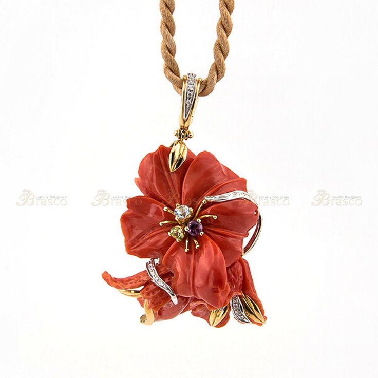 "Original Floral Design Coral Pendant in 18k yellow gold,Gemstone Necklace,Coral and Diamond Necklace,Anniversary Gift for Her Metal: Yellow Gold 18k ; Weight: 14.56 gr.; Stones: Coral Flower; Diamonds - 0.28ct; Blue topaz; Peridot; Amethyst The Jewelry collection, by \"Brasco Jewelry Designers\", is wonderfully eye-catching and will bring a pop of color to your wardrobe. The floral design coral and diamond necklace crafted in 18k yellow gold from this collection is the perfect sophisticated sta Luxury Gemstone Flower Pendant Jewelry, Luxury Flower Pendant Gemstone Jewelry, Luxury Flower Pendant Jewelry For Anniversary, Exquisite Gemstone Flower Pendant Jewelry, Yellow Gold Flower Pendant Jewelry With Gemstone, Unique Yellow Gold Necklaces For Anniversary, Unique Yellow Gold Necklace For Anniversary, Gold Gemstone Necklace, Coral Flower