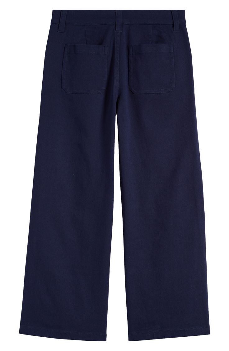 Cut from sturdy cotton stretch twill in a slightly cropped silhouette, these wide-leg pants are the perfect utilitarian addition to your kid's closet. Zip fly with button closure Front slant pockets 97% cotton, 3% spandex Machine wash, tumble dry Imported Navy Peacoat, Uniform Pants, Kid Closet, Cropped Wide Leg Pants, Leg Pants, Wide Leg Pants, Wide Leg, Size 12, Nordstrom