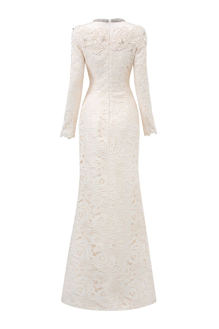 This dress features a flattering a-line silhouette and a classic round-neck design. Made with luxurious silk and intricate lace, this dress exudes elegance and sophistication. Perfect for formal events, weddings, or special occasions, this dress promises to make you feel confident and beautiful. *Note: The length is measured from the shoulder to the shortest of the front.Length: XS: 157cm, S: 159cm, M/L/XL: 160cm, XXL: 162cm Fitted Wedding Dress With Lace Bodice For Banquet, Cool Dresses, Types Of Lace, Knitwear Outfit, Couture Wedding Gowns, Lace Layers, Floor Length Dress, فستان سهرة, Silk Gown