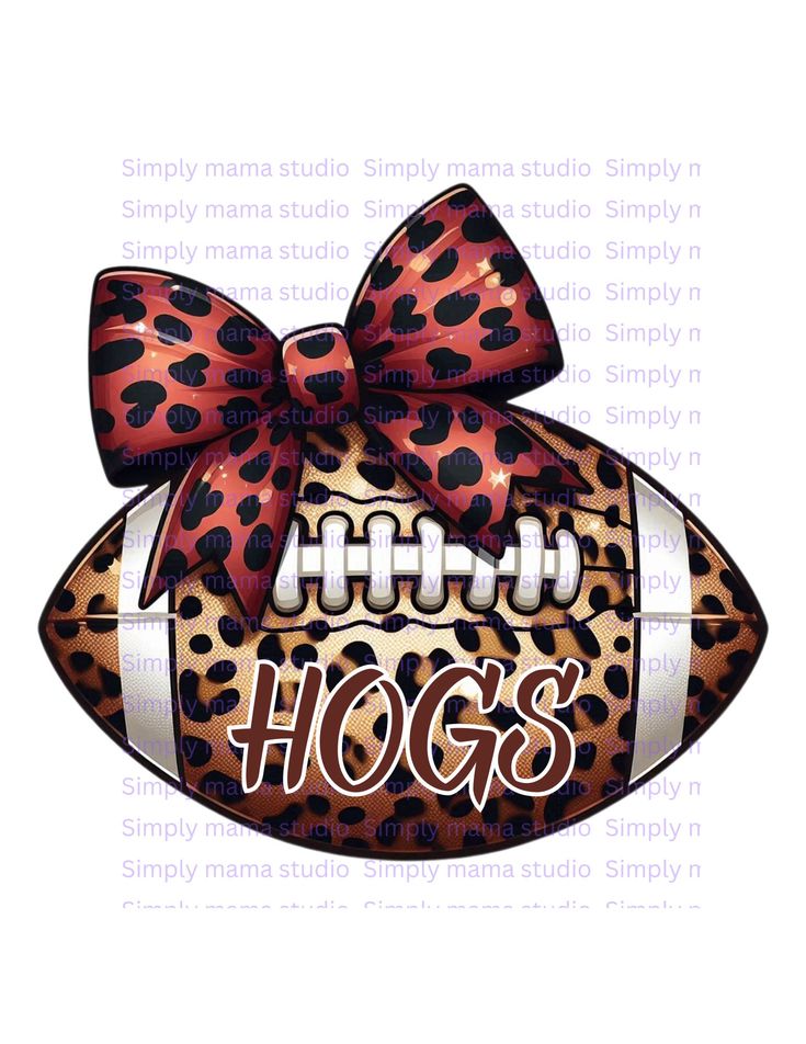 an image of a football with a bow on it's head that says hogs