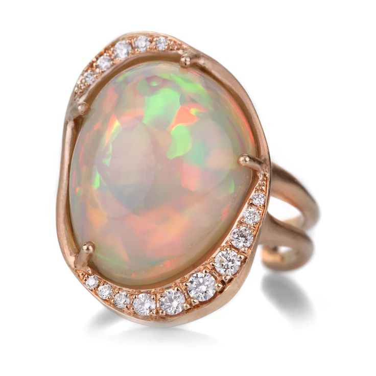 Sirciam Atlas Ethiopian Opal Ring | Quadrum Gallery Sirciam Jewelry, Radiant Ring, Color And Light, Ethiopian Opal Ring, 14k Rose Gold Ring, Watermelon Tourmaline, Rose Gold Jewelry, Opal Ring, Moon Stone