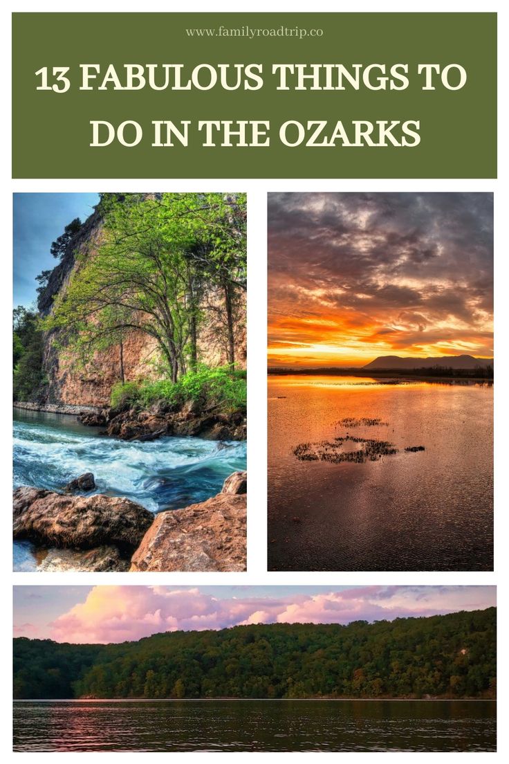 four pictures with the words 13 fabulous things to do in the ozarks