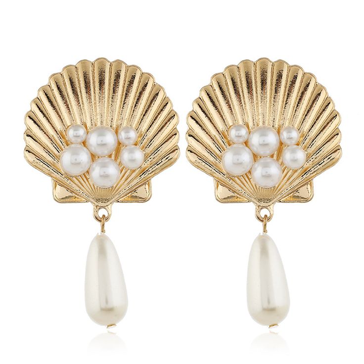 Whether you're dressing up your casual ensembles of finishing off your formal-wear, these chic 18k gold-plated earrings bring a touch of sophistication to your look. 1.54" W x 2.6" L 18k gold-plated copper / pearl Elegant Metal Earrings For Summer, Elegant Summer Metal Earrings, Elegant Shell-shaped Earrings, Elegant Shell-shaped Metal Earrings, Elegant Shell-shaped Metal Jewelry, Elegant Gold Pearl Earrings For Summer, Elegant Shell-shaped Summer Jewelry, Elegant Summer Shell-shaped Jewelry, Elegant Shell-shaped Gold Plated Earrings