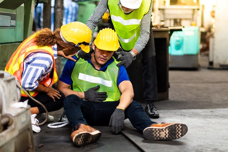 three people in safety vests and hard hats working on a piece of metal equipment