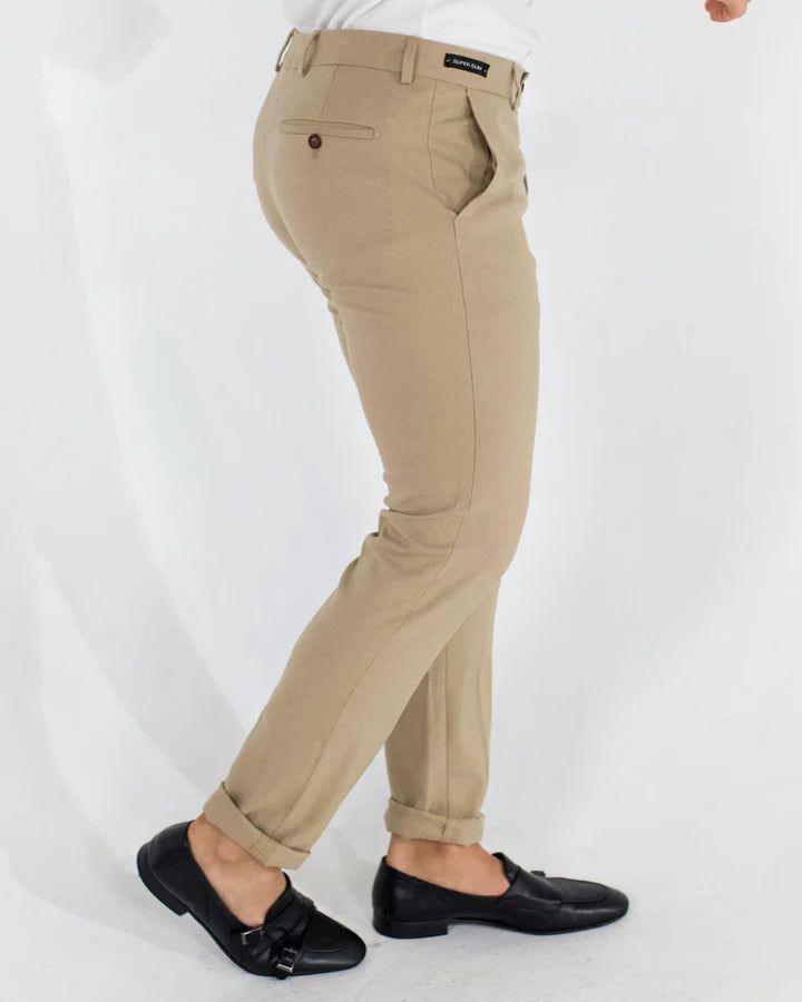 Color Code: Beige Pants Material: 65% Viscose, 30% Polyester, 5% Elastane Machine Washable: Yes, But Wash separately Fitting: Slim-Fit Slim Fit Chinos For Spring, Slim Fit Spring Chinos Trousers, Slim Fit Ankle-length Pants For Business Casual, Tailored Casual Long Pants, Spring Business Casual Slim Fit Bottoms, Slim Fit Straight Leg Business Casual Pants, Slim Fit Straight Leg Pants For Business Casual, Beige Slim Fit Trousers, Slim Fit Ankle-length Pants With Welt Pockets