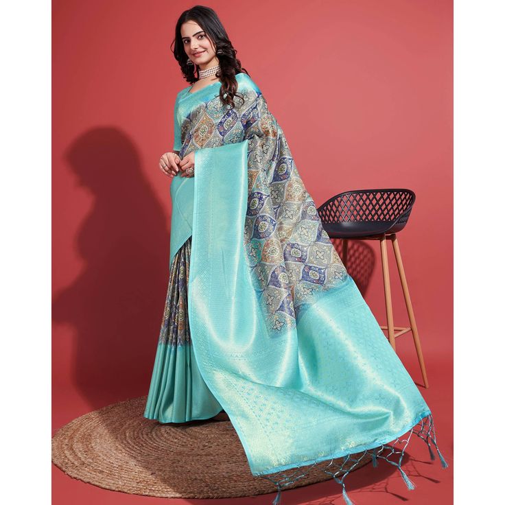 Aqua Blue colored saree is made from banarasi silk fabric which is highlighted with beautiful weaving work as shown. comes along unstitched banarasi silk blouse piece which you can customise as per your design/style. Occasion - You can wear this saree for festivals, functions and ideal for any fashionista. Note:- the actual product may differ slightly in color and design from the one illustrated in the images when compared with computer or mobile screen. Measurements: Saree : Banarasi Silk : 5.5 Blue Banarasi Silk Saree For Eid, Blue Banarasi Silk Saree For Festive Occasions, Blue Banarasi Silk Saree With Traditional Drape, Blue Banarasi Silk Saree In Traditional Drape, Blue Banarasi Silk Saree For Diwali, Blue Tussar Silk Saree With Zari Weaving, Designer Brocade Saree In Blue, Designer Brocade Blue Saree, Blue Saree With Zari Weaving For Eid