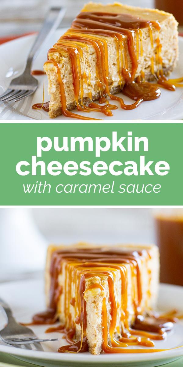 pumpkin cheesecake with caramel sauce on a plate