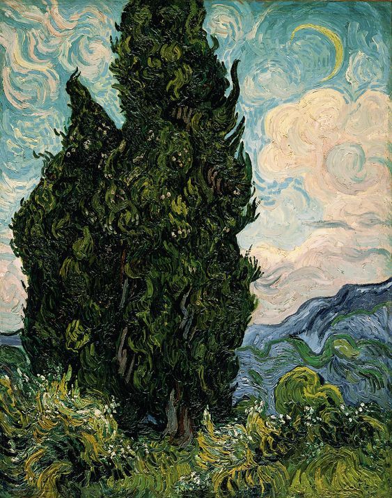 an image of a painting with trees in the foreground