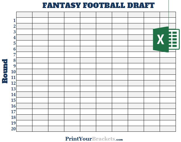 a printable football draft sheet with the word fantasy on it and an x in green