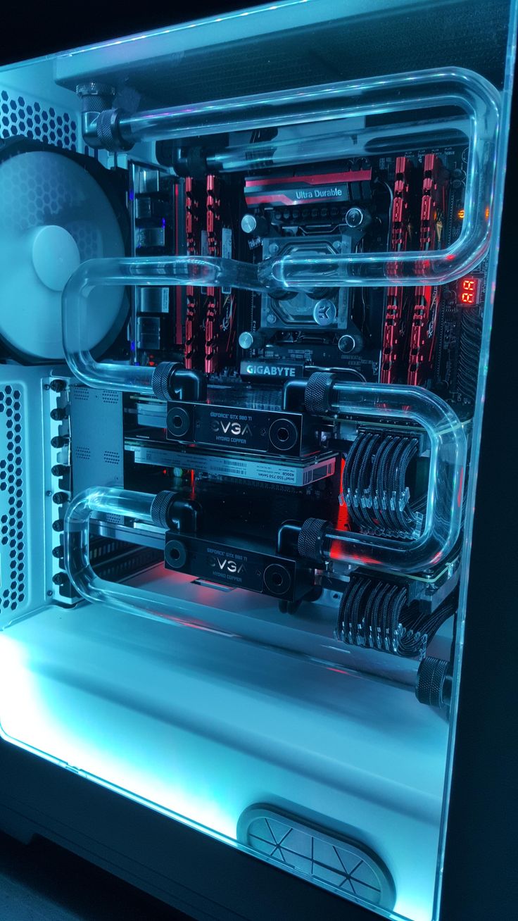 the inside of a computer case is lit up