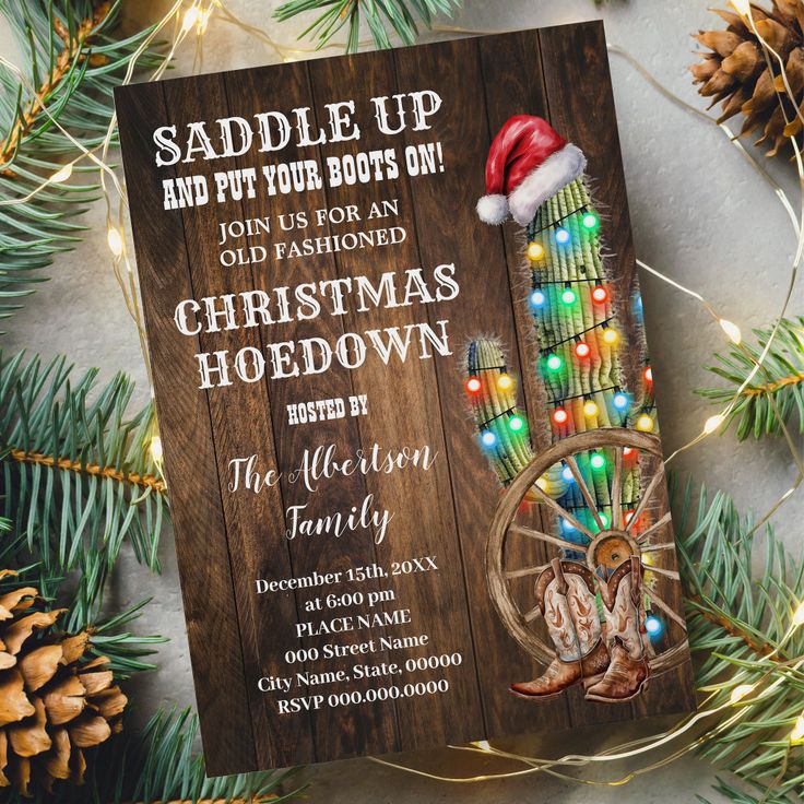 Cowboy Themed Christmas Party, Country Christmas Party Decorations, Cowboy Christmas Party Decorations, Ho Ho Hoedown Christmas Party, Western Christmas Party Ideas, Country Christmas Party Theme, Country Christmas Party Ideas, Country Christmas Invitations, Cowboy Christmas Party