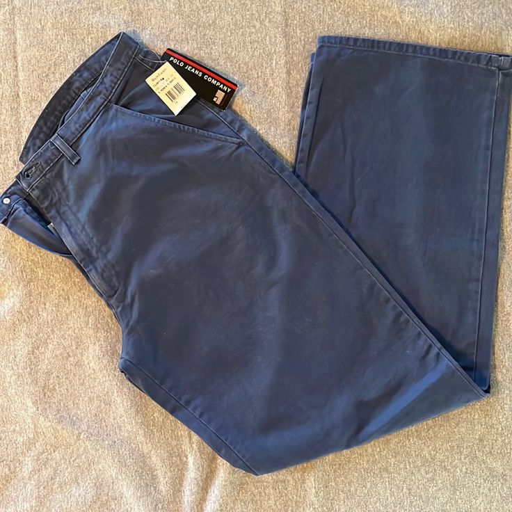 Lauren Ralph Lauren (Possibly Vintage) Flat Front Chino Pants Color Bermuda Blue Size 14 With Tags Blue Business Casual Bottoms With Side Pockets, Blue Business Casual Pants With Side Pockets, Blue Pants With Side Pockets For Business Casual, Casual Blue Work Pants With Hip Pockets, Blue Straight Leg Work Pants With Pockets, Blue Business Casual Bottoms With Pockets, Business Casual Blue Bottoms With Pockets, Blue Business Casual Pants With Pockets, Business Casual Blue Pants With Pockets