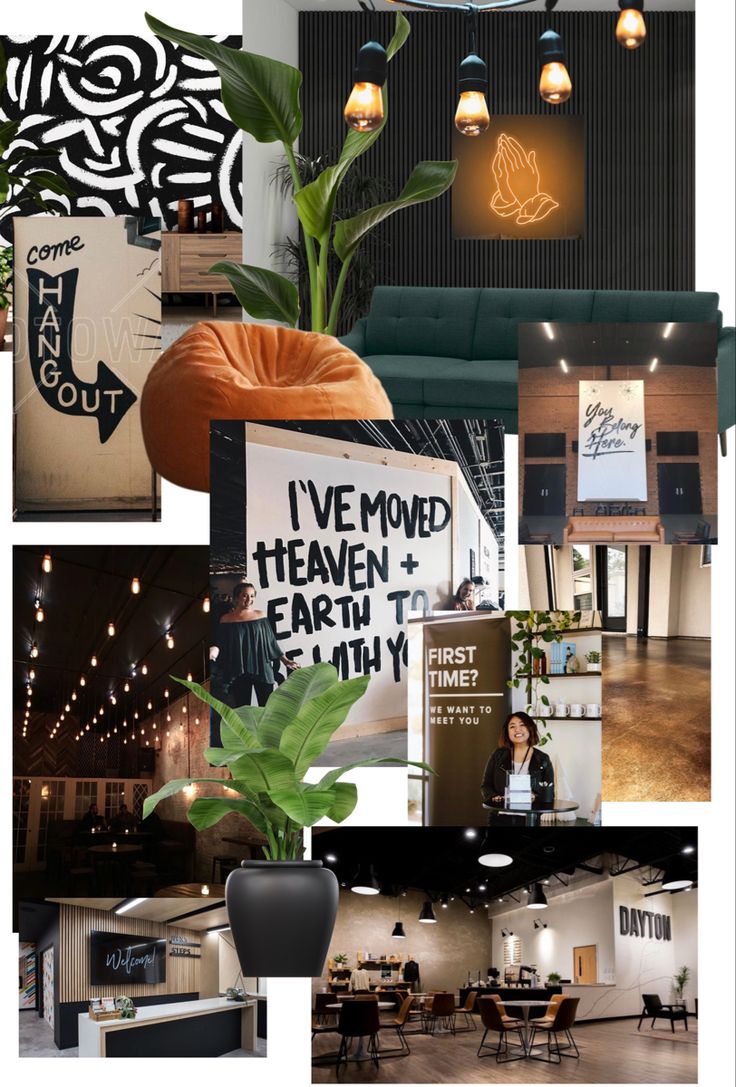 a collage of photos with plants and signs