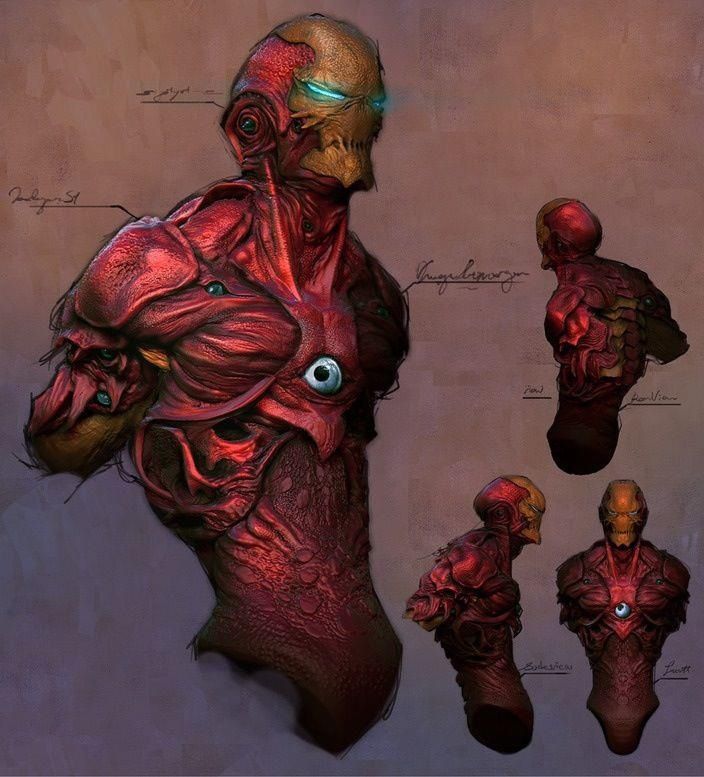 an artist's rendering of the human body with muscles and facial features, including eyes