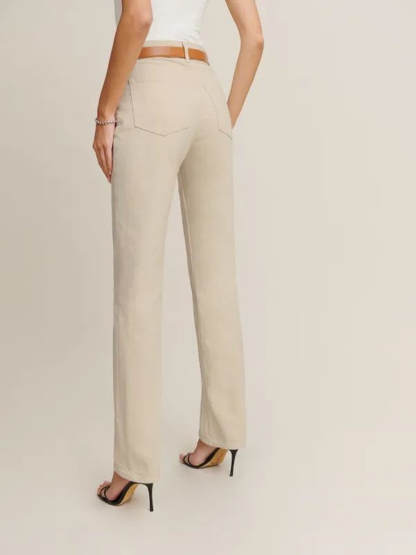 Cynthia High Rise Straight Long Jeans | Reformation Straight Fit Flare Jeans With Pockets For Fall, Chic Non-stretch Jeans With Pockets, Fall Straight Fit Flare Jeans With Pockets, Fitted Straight Leg Jeans With Belt Loops, Fitted Straight Jeans With Belt Loops, Beige Wide Leg Denim Jeans, Beige Flare Jeans With Pockets For Spring, Spring Beige Flare Jeans With Pockets, Non-stretch Jeans With Side Pockets And Straight Leg