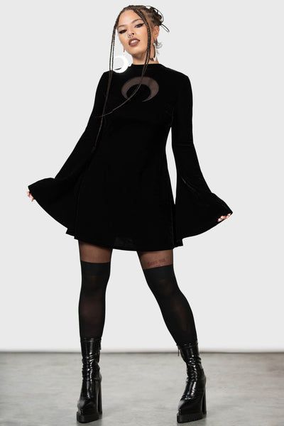 Reap Mini Dress Soft Goth Outfits, Dark Cottagecore Fashion, Chubby Goth, Clean Goth, Preppy Goth, Main Aesthetic, Moon Cutout, Witchy Dress, Witchy Outfits