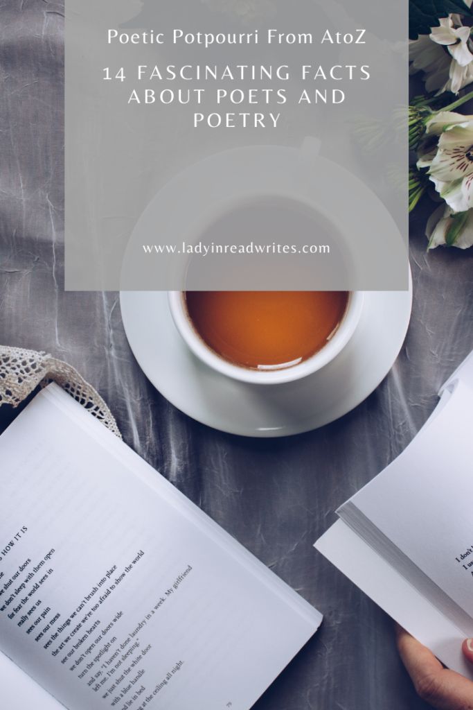 a cup of tea and two open books on a table with text overlay reading poetry popular from atoz bouts - rimes best be ready for a bout