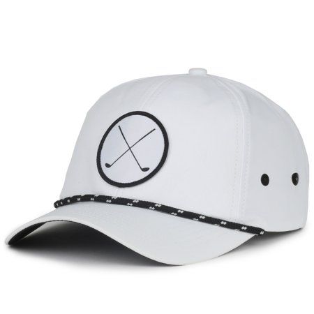 This white Golf hat is the perfect accessory for your next round of 18 holes. The performance polyester fabric brings lightweight and comfort to your new favorite baseball style golf hat. The crossed golf club patch and rope accent bring the style to a tremendously comfortable hat. This classic hat will complement any look, even if youre only there to drive the cart. Size: OSFM.  Gender: male.  Age Group: adult. Sporty Six-panel Golf Hat, Breathable Hats For Golf, Adjustable Breathable Golf Hat, Sporty Golf Hat With Curved Brim, Breathable Baseball Cap With Curved Brim For Golf, Sporty Golf Baseball Cap With Curved Bill, Breathable Curved Brim Baseball Cap For Golf, Breathable Curved Brim Golf Hat, Sporty Six-panel Snapback Hat For Golf