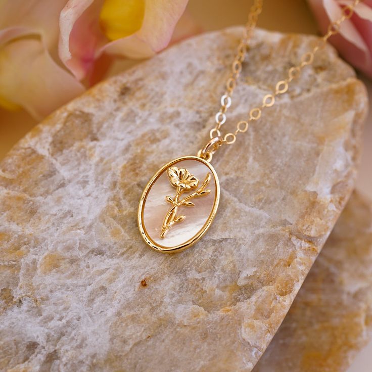 Introducing the September Birth Flower Necklace, a timeless and elegant addition to our Birth Flower Necklace Collection! This stunning necklace features the beautiful Morning Glory Flower, the birth flower for September, symbolizing strength & love. The intricate design of the pendant flawlessly captures the flower's delicate beauty. Whether you're looking for a thoughtful gift for someone special or a way to express your own unique style, the September Birth Flower Necklace is the perfect choi Delicate Rose Flower Shaped Jewelry, Dainty Rose-colored Flower-shaped Jewelry, Delicate Rose Flower Jewelry, Feminine Flower Pendant Necklace With Clavicle Chain, Rose Flower-shaped Jewelry For Mother's Day, Feminine Jewelry With Rose Design For Gifts, Elegant Rose Gold Flower Charm Necklaces, Feminine Rose Design Jewelry Gift, Elegant Rose Gold Flower Necklace As Gift For Mom