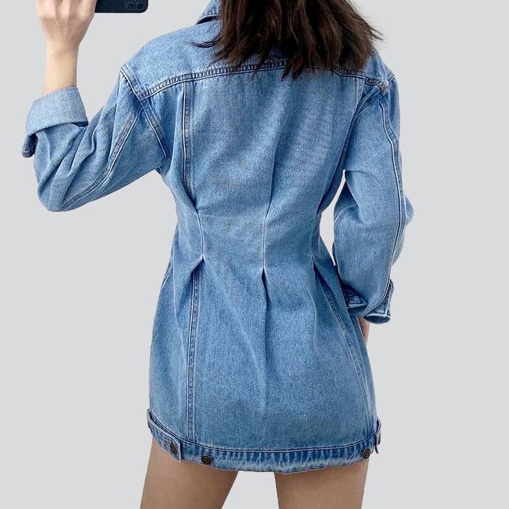 Introducing the 2023 Spring-Summer Collection's Single-breasted Mini Denim Dress ââ‚?a denim dream for the new age!Why You'll Love ItThis 90s-inspired denim dress is a chic blend of everlasting underground and contemporary modern. The stonewashed fabric and unique distressed pattern capture a natural and punkish edge while the sleek slim fit adds refinement. The zippered closure and stylish button duo ensure functionality and flair. making it the perfect day-to-night piece!Distinctive Features: Chic Summer Denim Jacket For Day Out, Fall Denim Blue Mini Dress With Pockets, Denim Blue Mini Dress With Pockets For Fall, Dark Wash Denim Dress With Pockets In Mini Length, Dark Wash Mini Dress With Pockets, Dark Wash Denim Mini Dress With Pockets, Denim Blue Mini Length Relaxed Fit Denim Dress, Denim Blue Relaxed Fit Mini Denim Dress, Relaxed Fit Mini Length Denim Dress