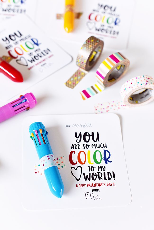 colorful markers and washi tape are on the table next to some cards that say, you and so much color to my world