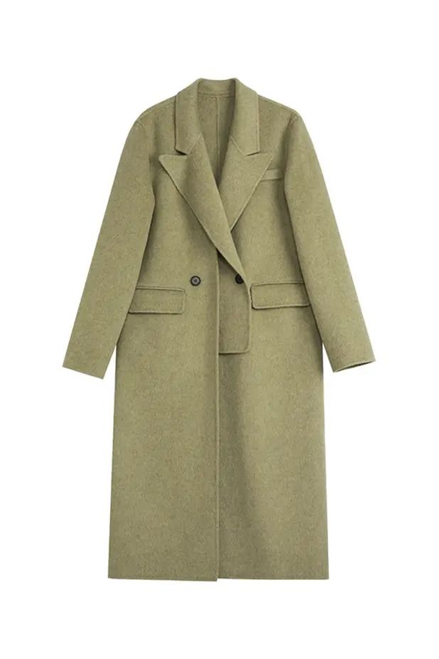 Fibflx Women's Single Breasted Wool Alpaca Long Peacoat Peacoat Womens Outfit, Lime Sherbet, Long Peacoat, Wrap Coat, Green Coat, Cozy Chic, Avocado Green, Coat Design, Alpaca Wool