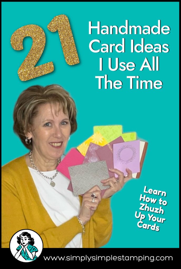 a woman holding up some cards with the text 21 handmade card ideas i use all the time