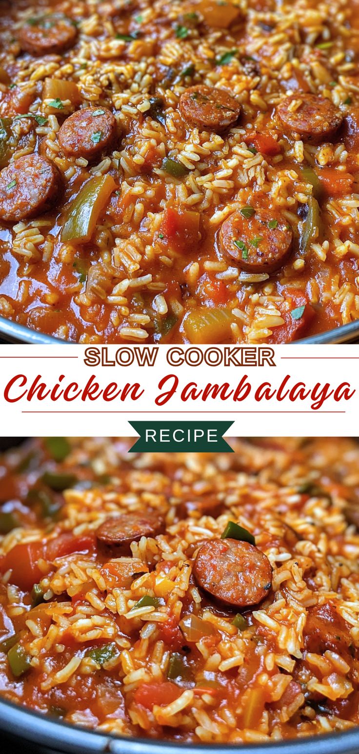 Easy Dinner Recipes Your Family will Love: Slow Cooker Chicken Jambalaya Recipe Crock Pot Chicken Jambalaya, Pressure Cooker Jambalaya, Sausage Jambalaya Recipe Crockpot, Easy Crockpot Jambalaya, Sausage Gumbo Recipe Crock Pots, Mild Jumbalia, Healthy Gumbo Recipe Slow Cooker, Crockpot Chicken And Sausage Jambalaya, Healthy Jambalaya Recipe Slow Cooker