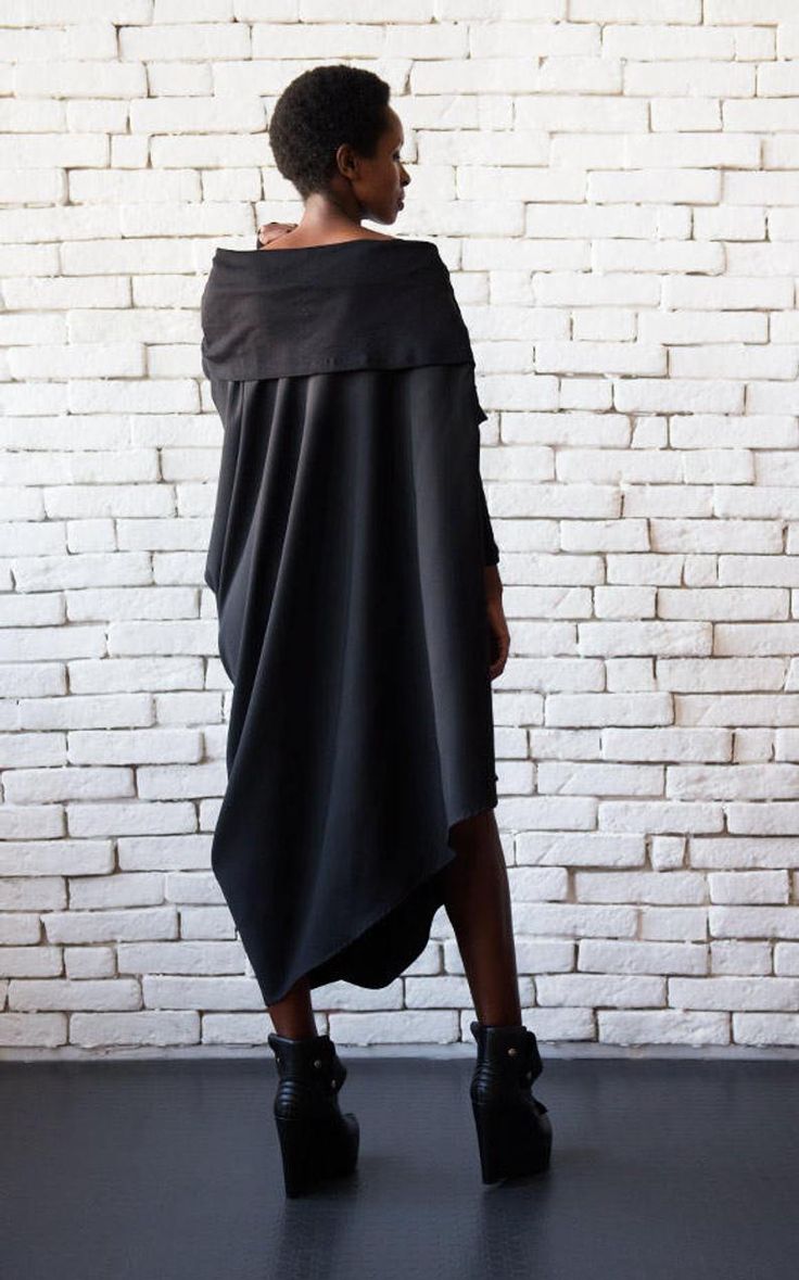 Asymmetric Black Dress/Maxi Black Dress/Loose Casual | Etsy Chic Draped Maxi Dress For Fall, Casual Asymmetrical Dress For Fall Party, Black Long Sleeve Oversized Midi Dress, Black Oversized Long Sleeve Midi Dress, Chic Asymmetrical Draped Dress, Black Draped Midi Dress For Fall, Asymmetrical Casual Maxi Dress For Night Out, Casual Asymmetrical Maxi Dress For Night Out, Chic Asymmetrical Maxi Dress For Fall