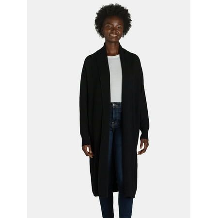 Keep your layering game on-point with Time and Trus Duster Cardigan Sweater. The open-front design and longer length create an elegant look that slips effortlessly over just about any outfit, from jeans and a tee to a maxi dress. The sweet mix of stitches adds to the overall elegance and flattering style of this versatile piece. Only at Walmart. Size: XXL.  Color: Black.  Gender: female.  Age Group: adult. Soft Knit Cardigan, Duster Cardigan Sweater, Cropped Cardigan Sweater, Duster Cardigan, Style Cardigan, Lightweight Cardigan, Knit Sweater Cardigan, Sweater Fashion, Front Design