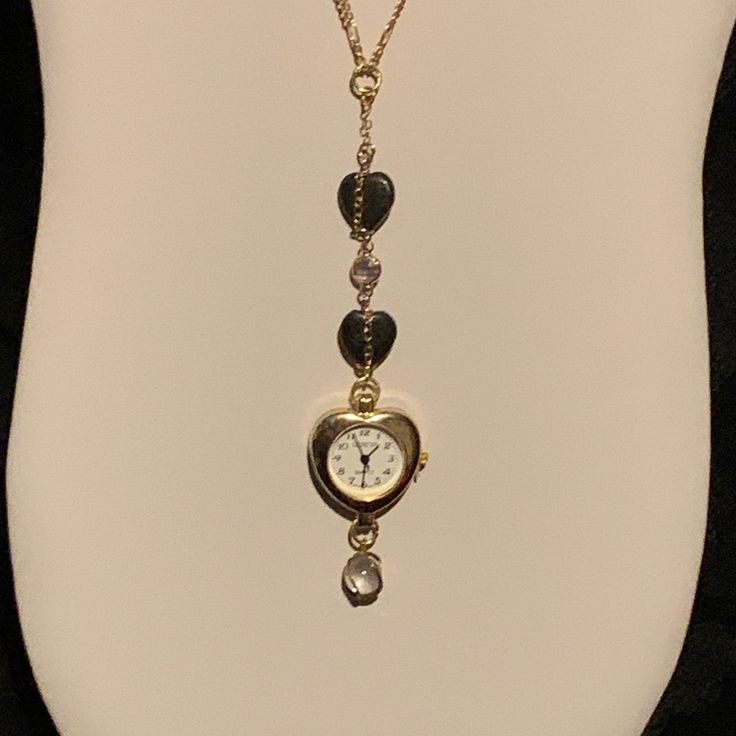 Original One Of A Kind Hematite Heart And Gold Chain Clock Drop Necklace Hematite Heart Stones Wrapped In Gold Figaro Chain Real Geneva Clock Drop Clock Jewelry, Clock Necklace, Gold Figaro Chain, Heart Stones, Gothic Necklace, Stone Wrapping, Jewelry Accessories Ideas, Figaro Chains, Figaro Chain