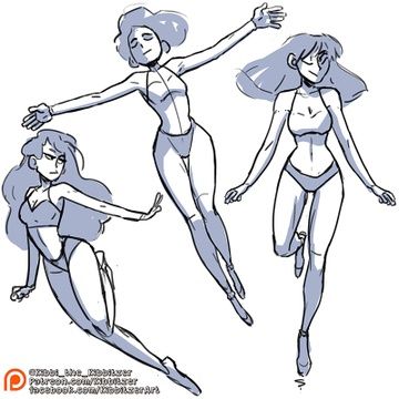 three women in swimsuits, one with her arms outstretched