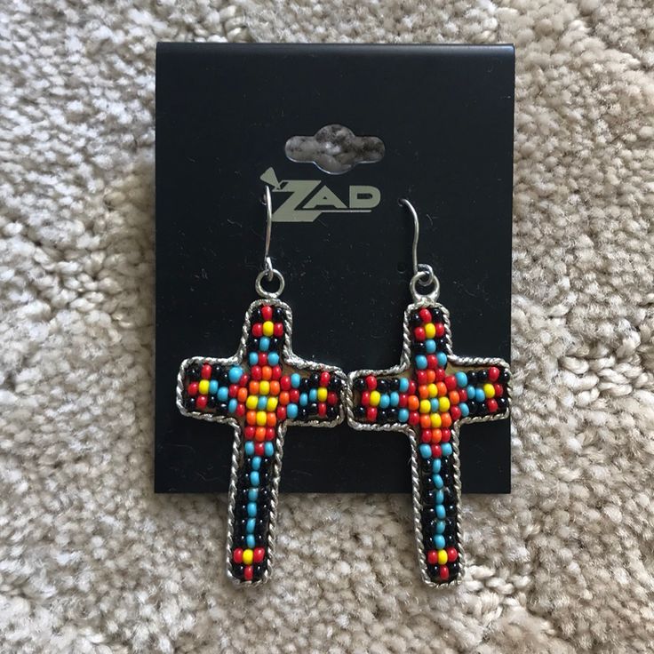 Brand New And Never Worn! Beautiful Beaded Cross Earrings With Shiny Silver Backs. Earrings Are 1.5” Long X 1” Wide Thanks For Looking! Southwestern Style Beaded Earrings With Ear Wire As Gift, Southwestern Style Beaded Earrings For Gift, Southwestern Beaded Earrings As Gift, Southwestern Style Beaded Earrings As Gift, Southwestern Multicolor Nickel-free Beaded Earrings, Southwestern Style Multicolor Nickel-free Beaded Earrings, Beaded Cross Earrings, Boho Cross, Native Crafts