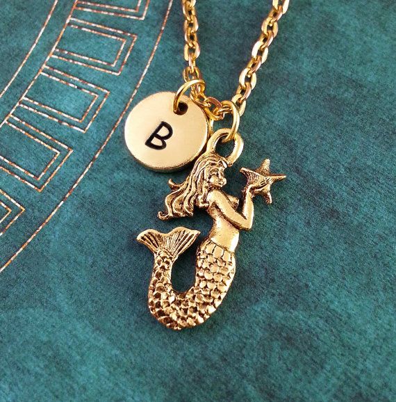 Mermaid Necklace, Gold Starfish Mermaid Charm, Hand Stamped Necklace, Engraved Necklace, Monogram Ne Ocean-inspired Charm Necklaces For Gifts, Ocean-inspired Charm Necklaces As Gifts, Ocean-inspired Charm Necklaces As Gift, Ocean-inspired Charm Necklace For Gift, Personalized Ocean-inspired Jewelry Gift, Starfish Charm Necklace Perfect For Gifts, Starfish Charm Necklaces For Gifts, Starfish Charm Necklace As Gift, Starfish Charm Necklaces As Gift